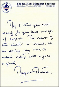 Letter from Margaret Thatcher