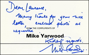 Note from Mike Yarwood.